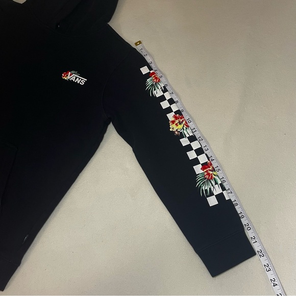 Vans Black Floral Checkerboard Sleeve Hoodie Pullover Sweatshirt Streetwear - Picture 10 of 15